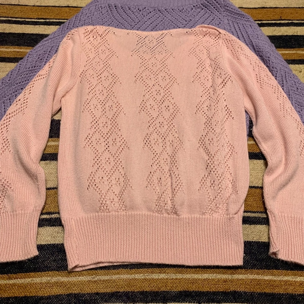 Vintage Knit Sweaters Pink Lavender White Ruffle Granny Cottage Coquette Femme - Picture 6 of 9